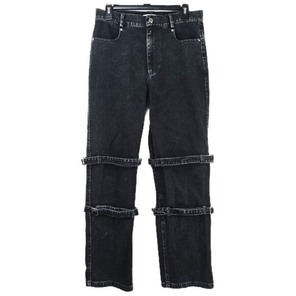 MODITEC Jeans Mens 30x29 Black Denim Buckle Strap Legs Goth Whimsigoth Rave Emo - Picture 1 of 16